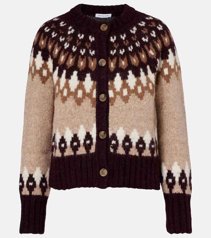 Veronica Beard Christina Fair Isle alpaca-blend cardigan in Brown