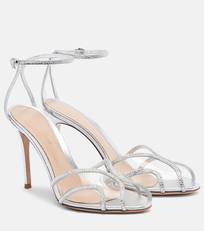 Gianvito Rossi Isabel 95 embellished suede and PVC sandals