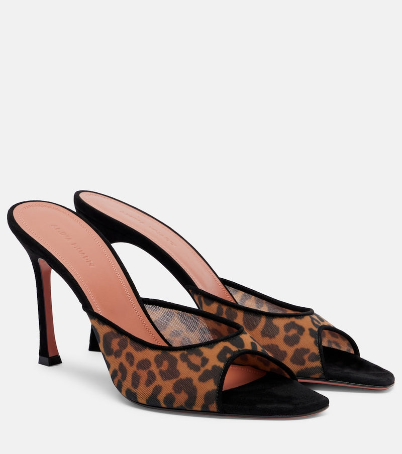 Amina Muaddi Alexa 95 leopard-print mesh mules