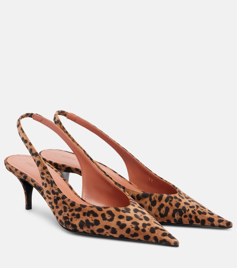 Amina Muaddi Anok 55 leopard-print suede slingback pumps in Brown