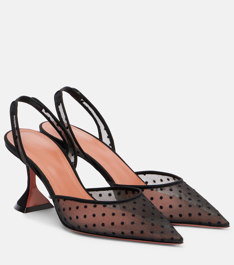 Amina Muaddi Holli 70 point d\'esprit slingback pumps