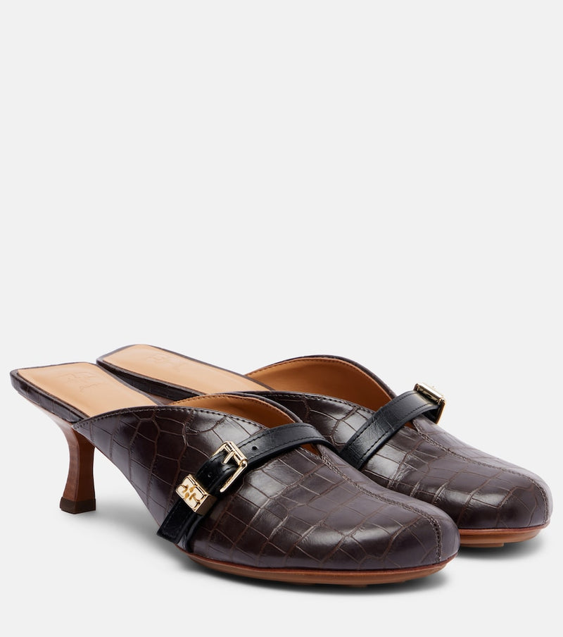 Ganni 40 crocodile-effect leather mules
