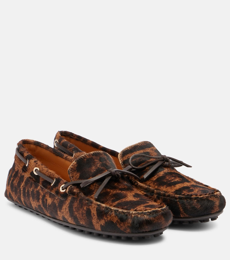 Tod\'s Gommino leopard-print calf hair boat shoes