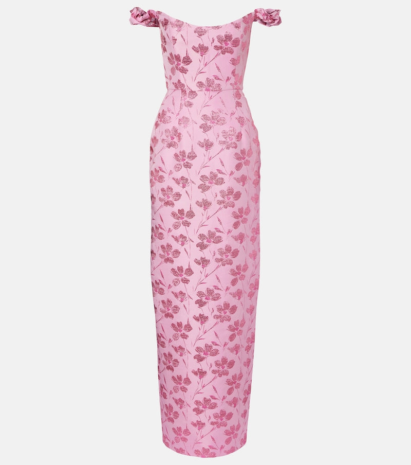 Markarian Yolanda floral off-shoulder brocade gown