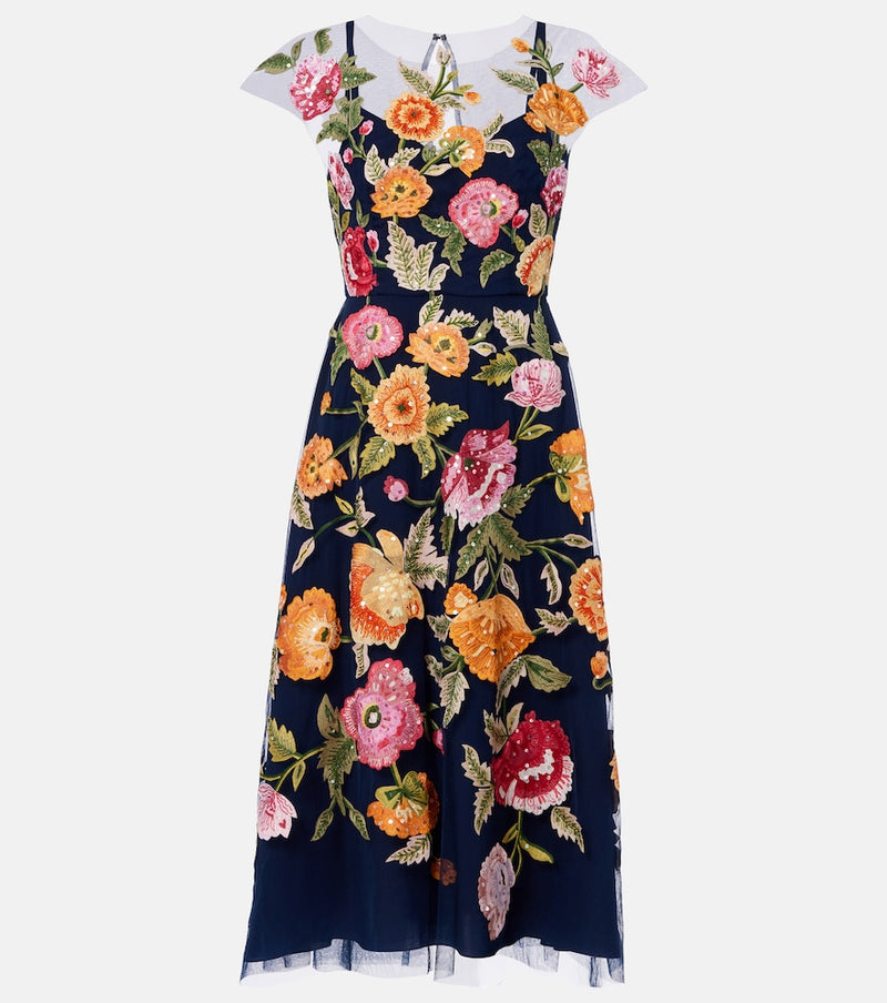 Carolina Herrera Floral sequined tulle midi dress