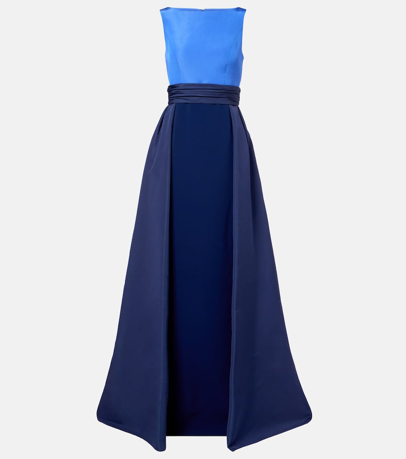 Carolina Herrera Colorblocked silk faille gown in Midnight Blue