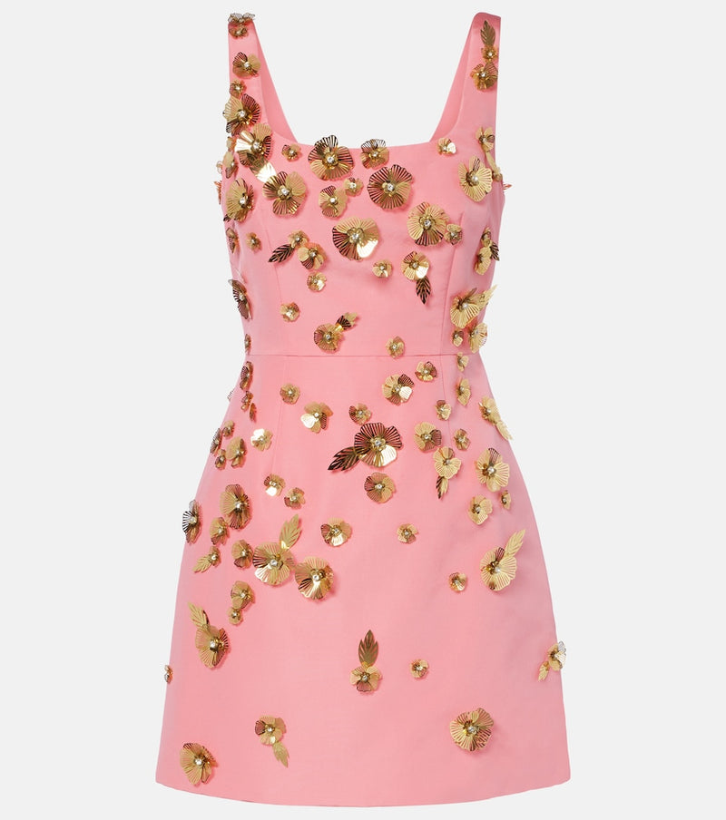 Carolina Herrera Floral-applique silk faille minidress
