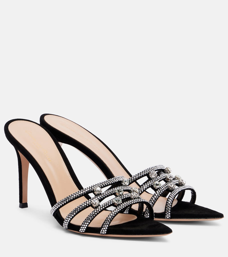 Gianvito Rossi Elizabeth crystal-embellished suede mules