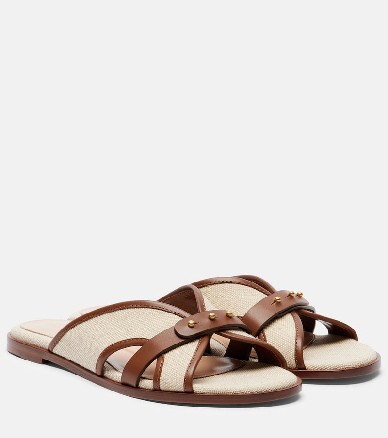 Gianvito Rossi Paros leather-trimmed canvas slides