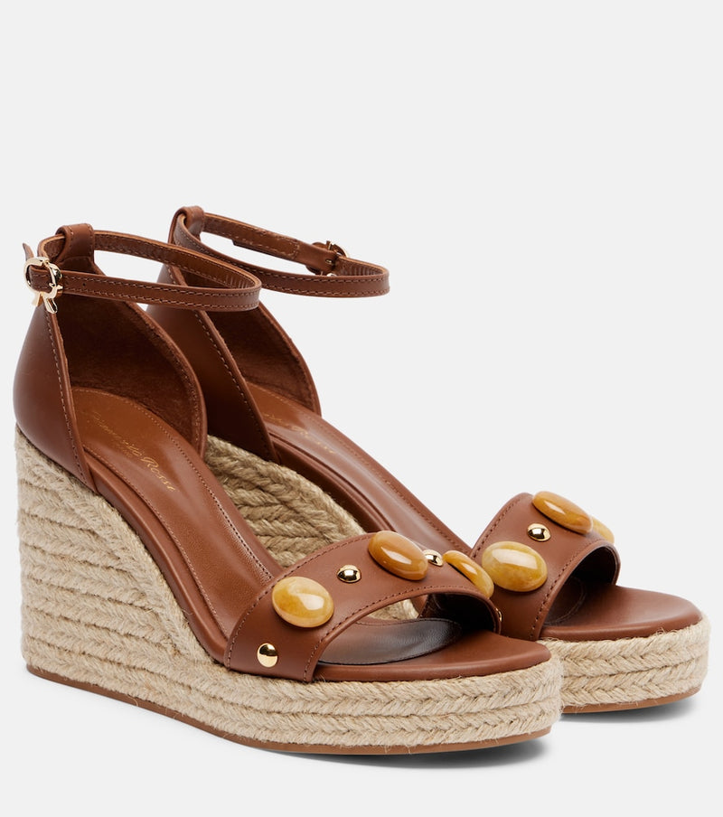 Gianvito Rossi Embellished leather espadrille wedges