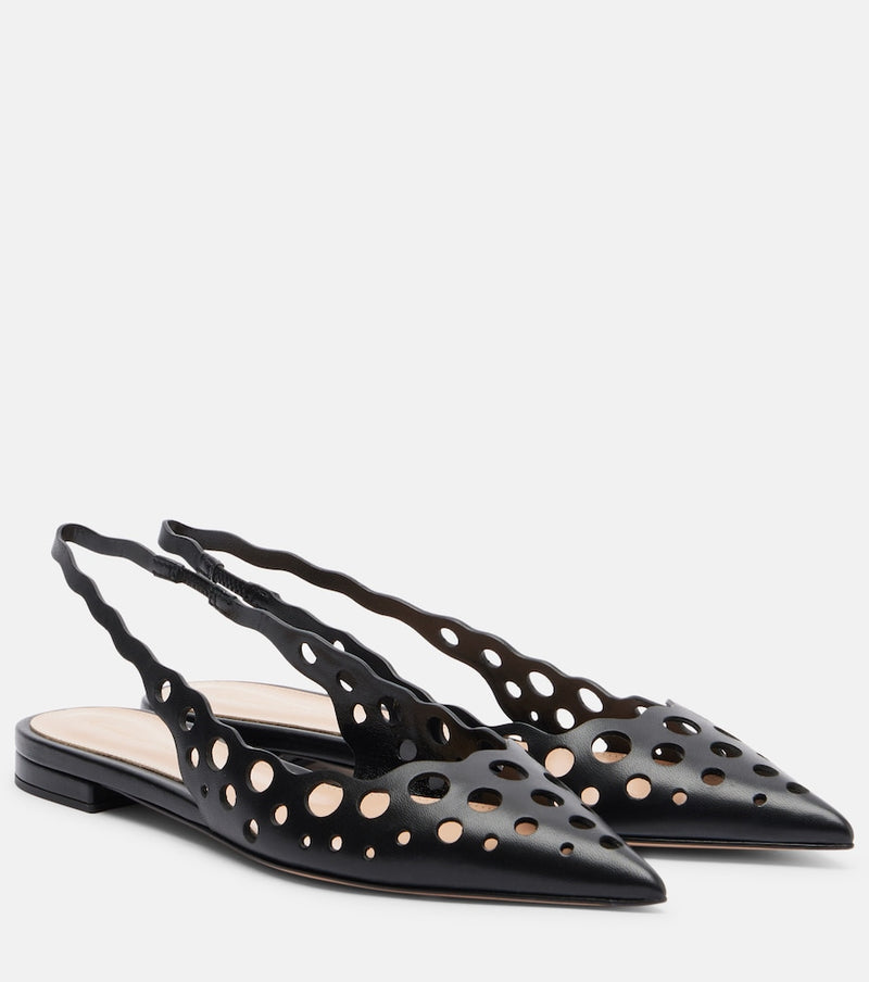 Gianvito Rossi Cutout leather slingback flats in Black