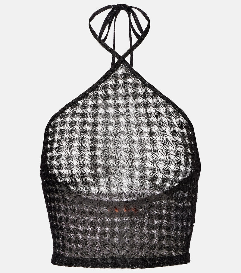 Missoni Open-knit halterneck lame crop top in Black