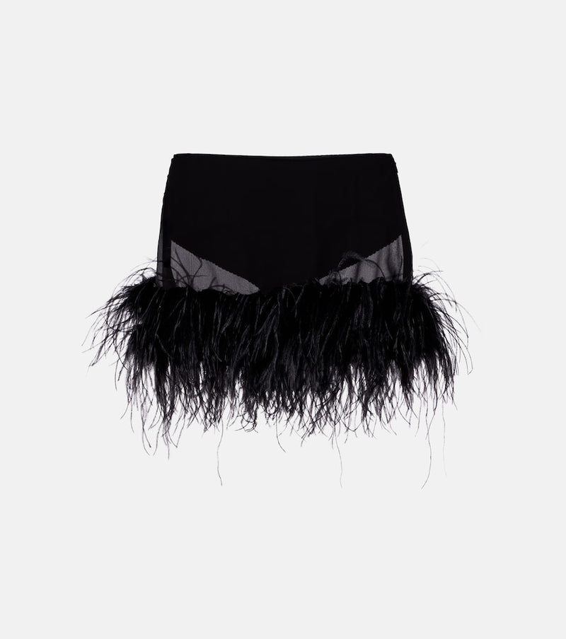 The Attico Sheer feather-trimmed miniskirt in Black