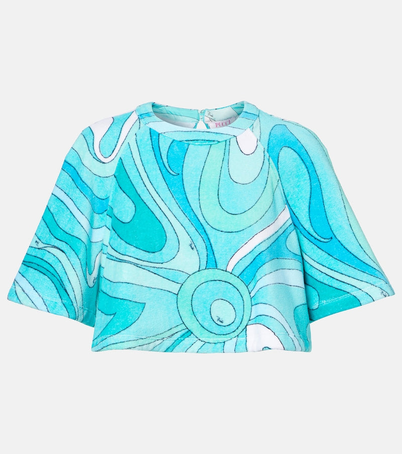 Pucci Iride cotton terry crop top in Blue