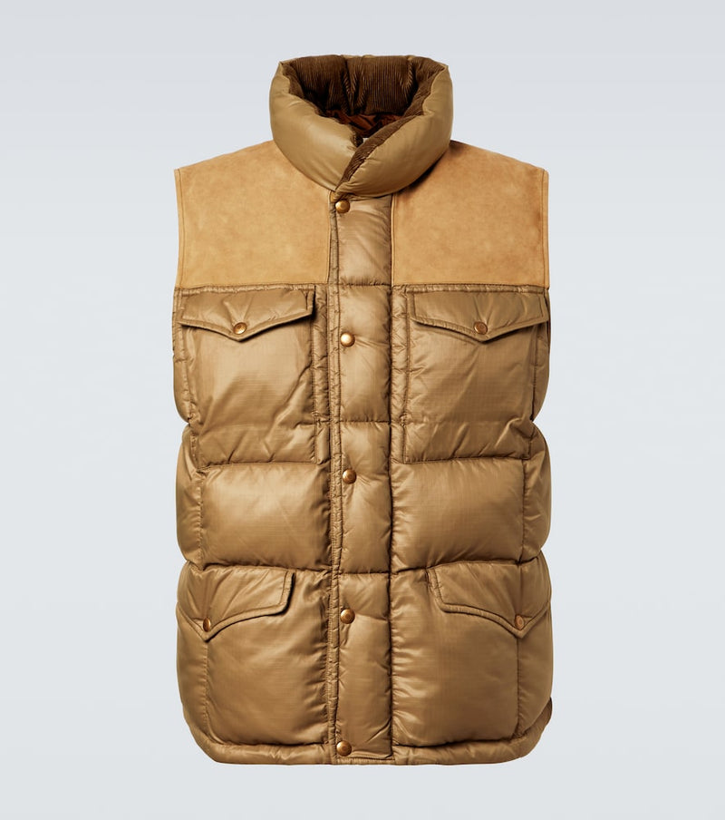 RRL Leather-trimmed ripstop puffer vest