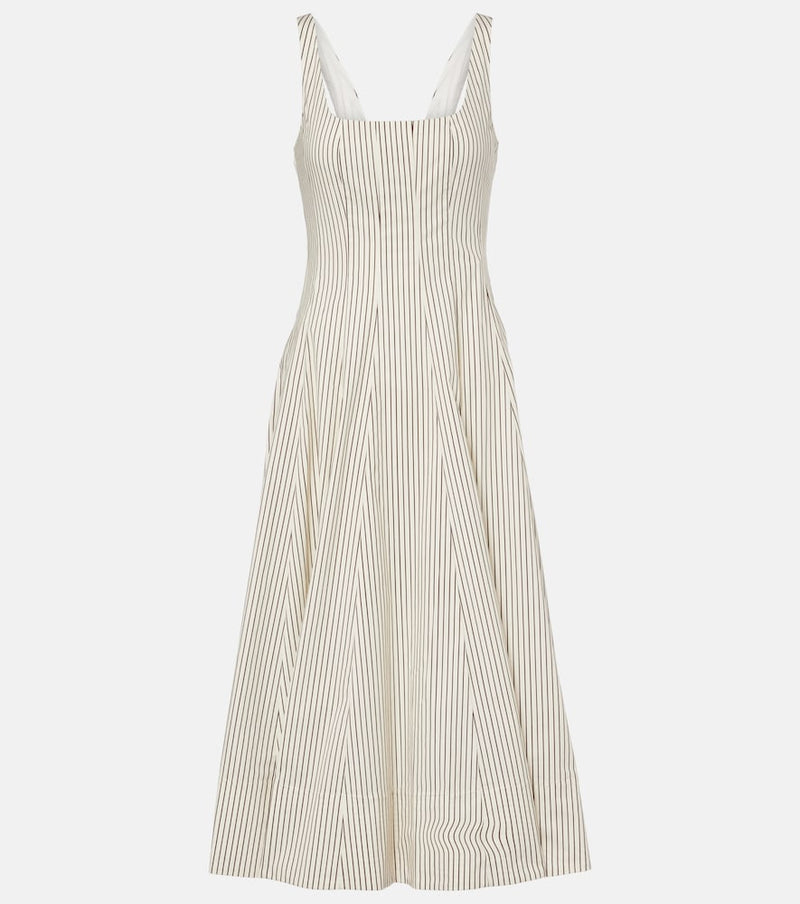 Staud Striped pleated cotton midi dress