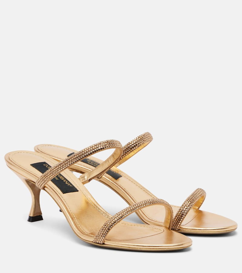 Dolce & Gabbana Crystal-embellished satin mules