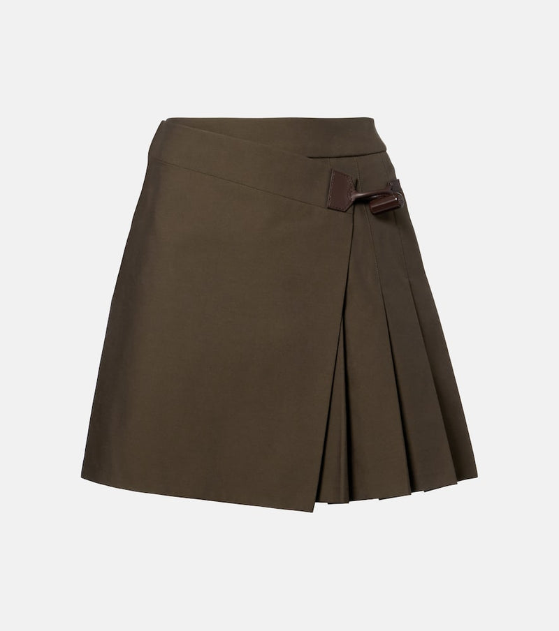 Loewe Leather-trimmed cotton-blend wrap skirt