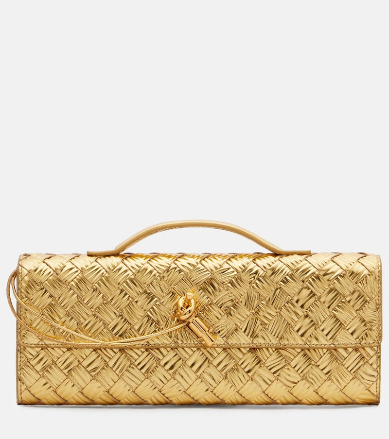 Bottega Veneta Andiamo Intrecciato metallic leather clutch