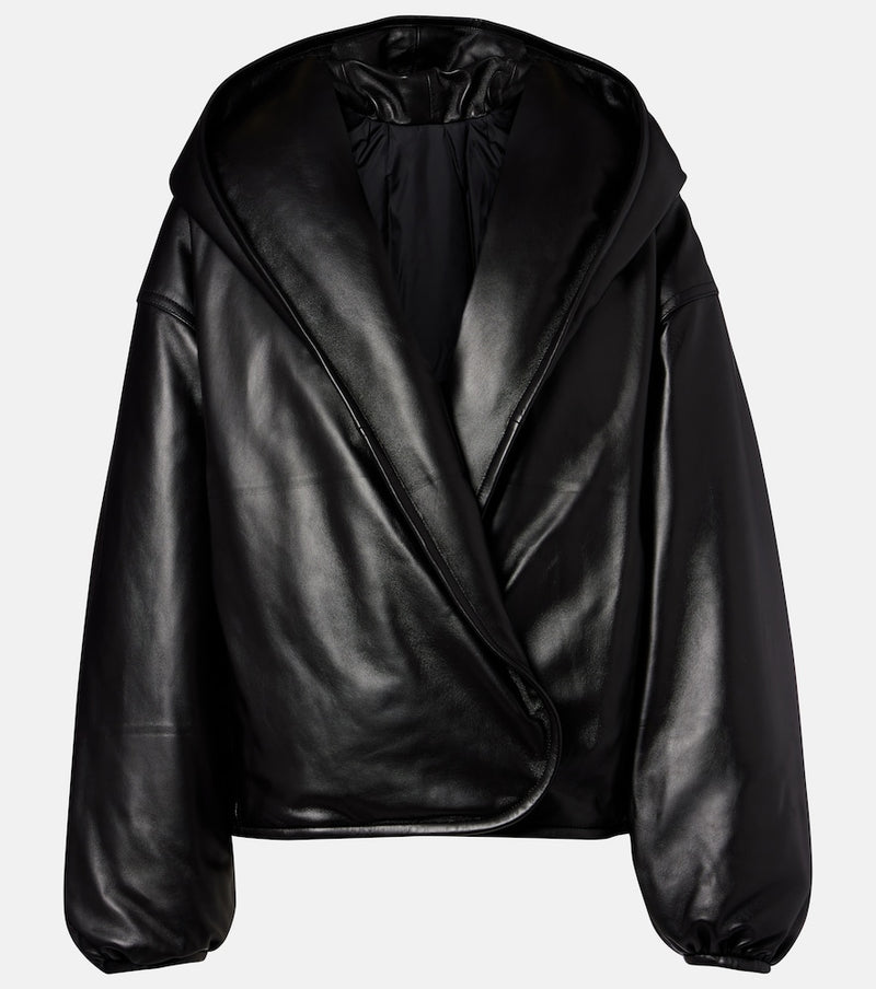 Alaia Hooded leather bomber jacket