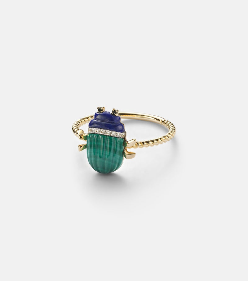 Yvonne Leon Scarabee Mini 9kt gold ring with gemstones