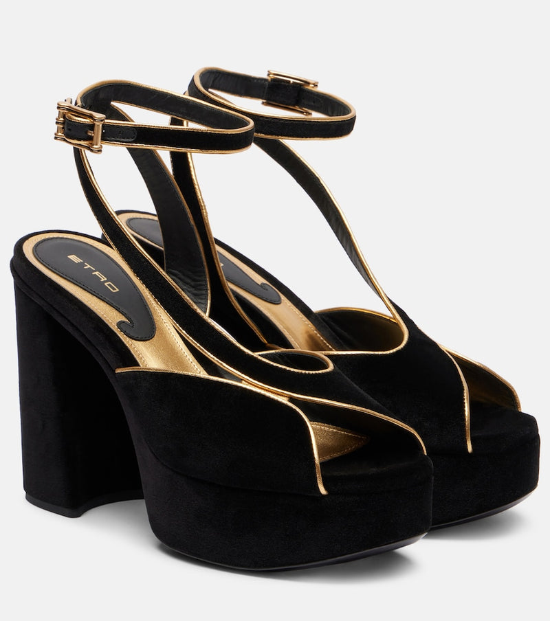 Etro Asymmetrical velvet platform sandals