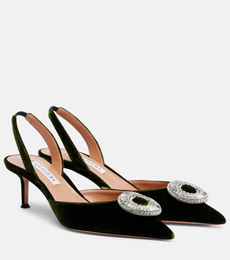 Aquazzura Crystal Hoop 50 velvet slingback pumps