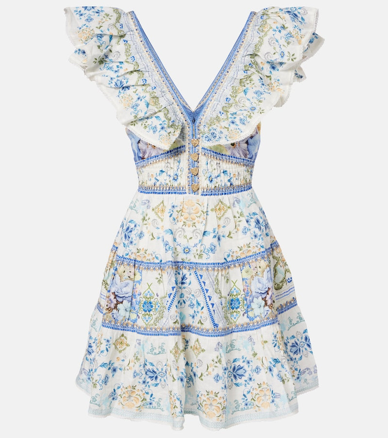 Camilla Embellished floral linen minidress in Multicolour