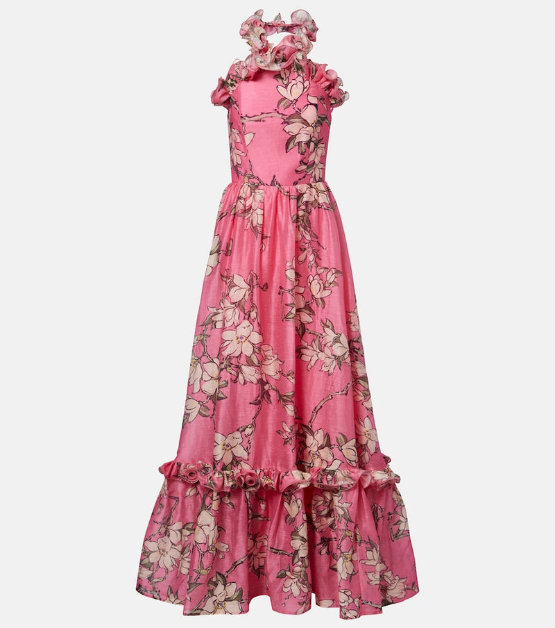 Leo Lin Isabelle floral ruffled linen-blend gown
