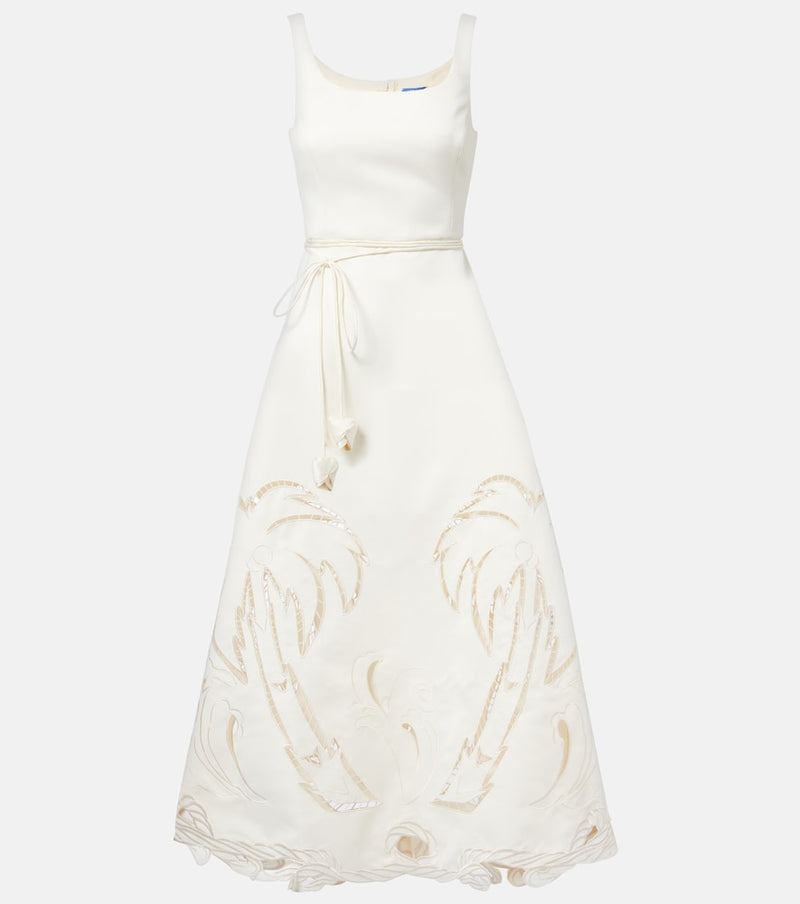Leo Lin Palm laser-cut embroidered midi dress in White