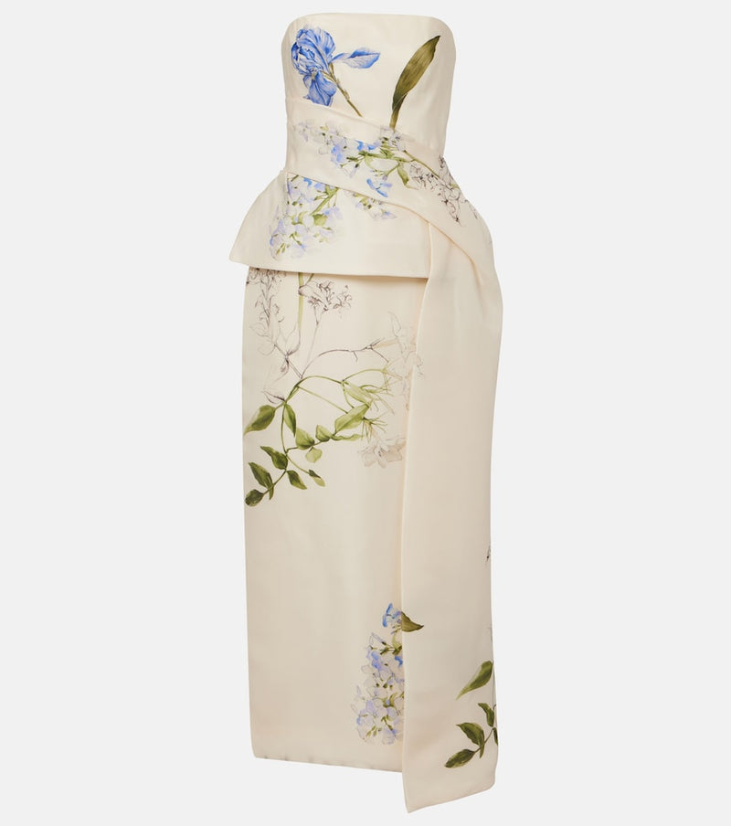 Monique Lhuillier Draped floral silk cocktail dress in Ivory Multi