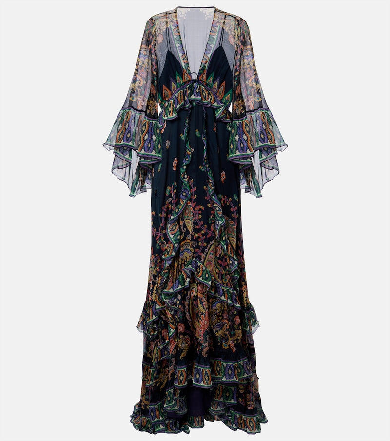 Etro Paisley tiered silk chiffon gown