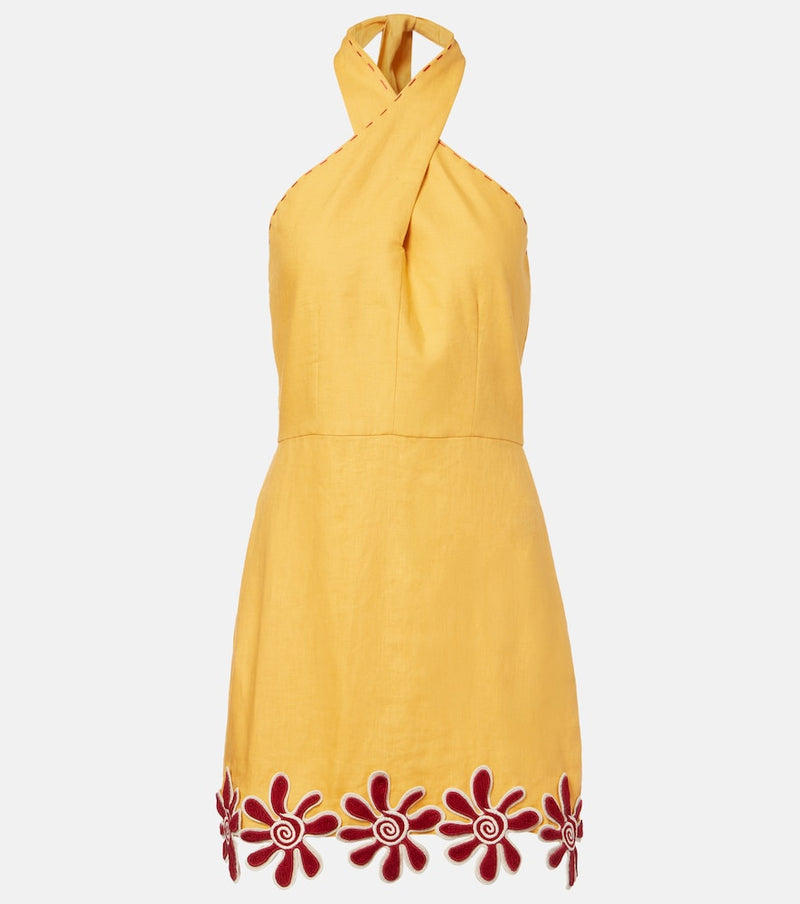 Cala de la Cruz Veneta floral-applique linen minidress