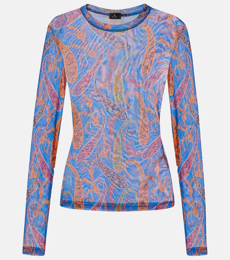 Etro Semi-sheer velvet-trimmed tulle top