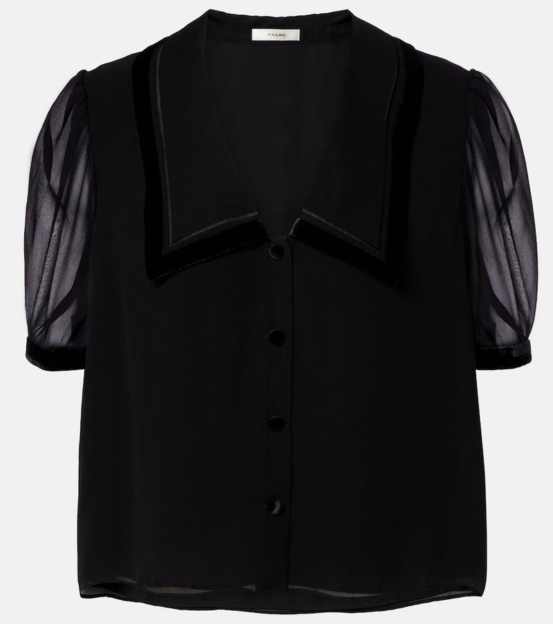 Frame Sailor velvet-trimmed silk blouse