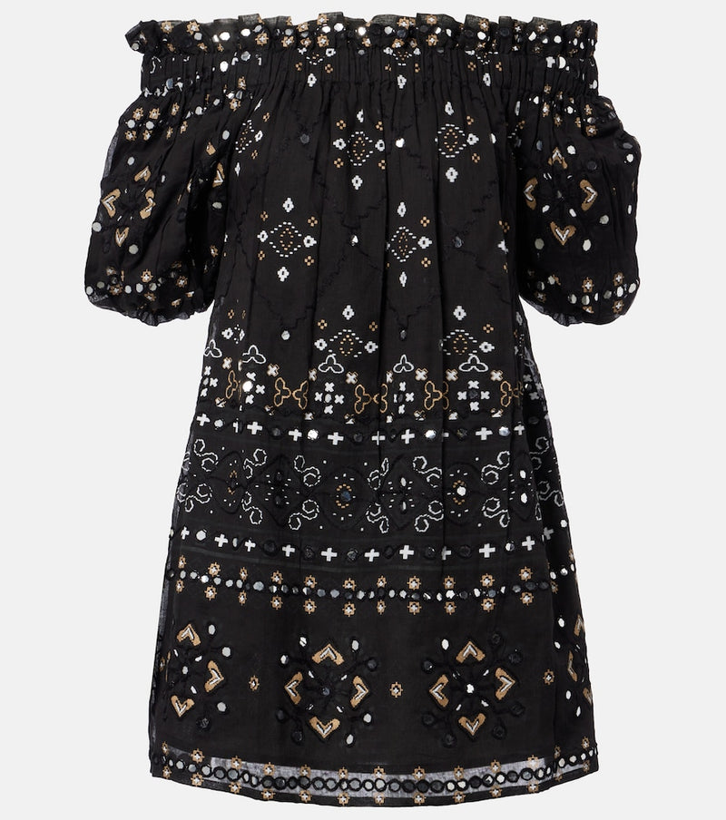 Juliet Dunn Embellished cotton poplin minidress