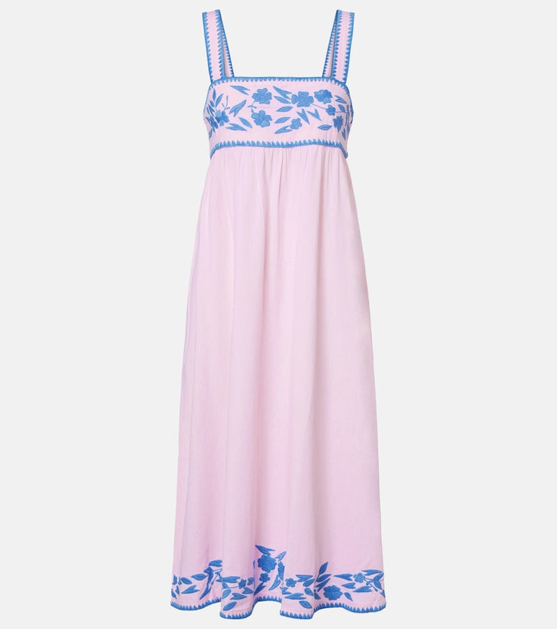 Juliet Dunn Embroidered cotton and linen midi dress
