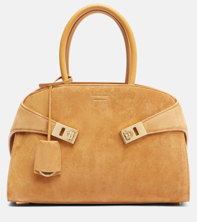 Ferragamo Hug Medium suede tote bag in Naturale
