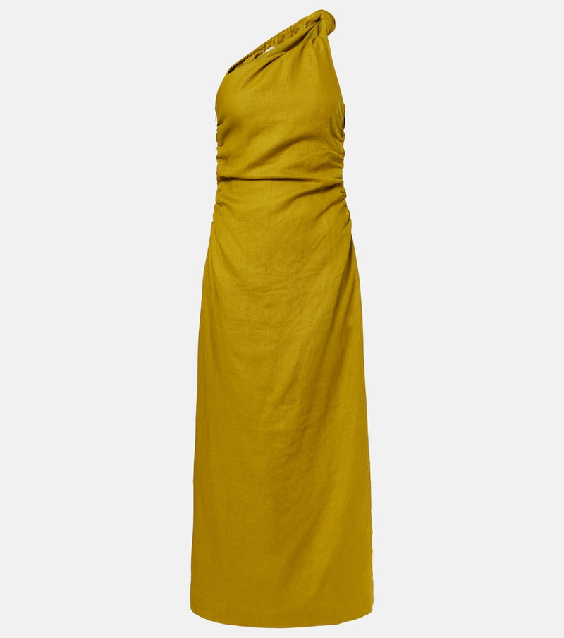 Faithfull Jomana one-shoulder linen maxi dress in Olive
