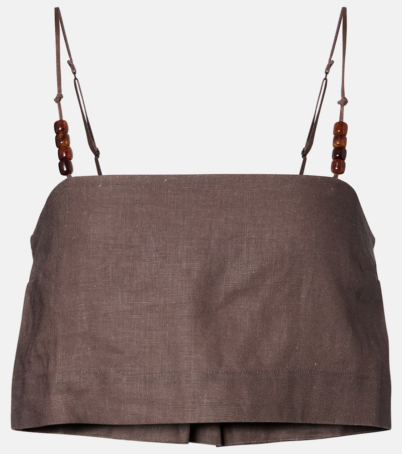 Faithfull Chianti beaded linen crop top