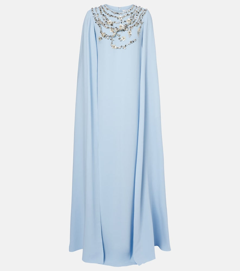 Oscar de la Renta Caped embellished silk-blend gown