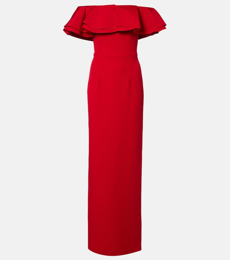 Safiyaa Ryan ruffled off-shoulder crepe gown in Lacquer Red On Crimson
