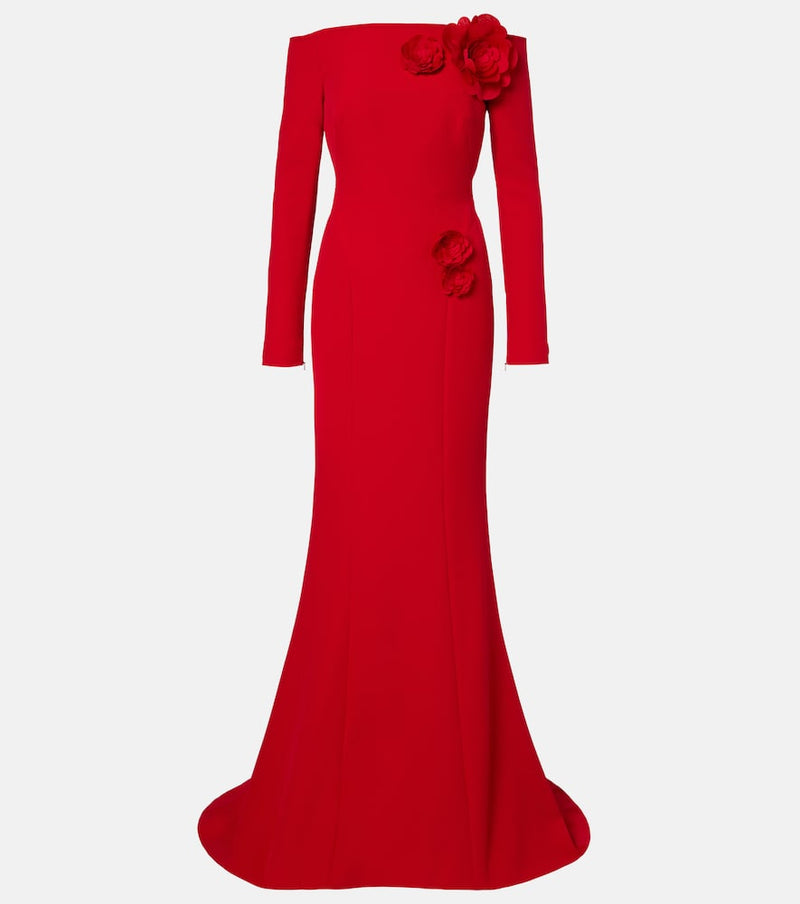 Safiyaa Rory floral-applique crepe gown in Crimson with Crimson