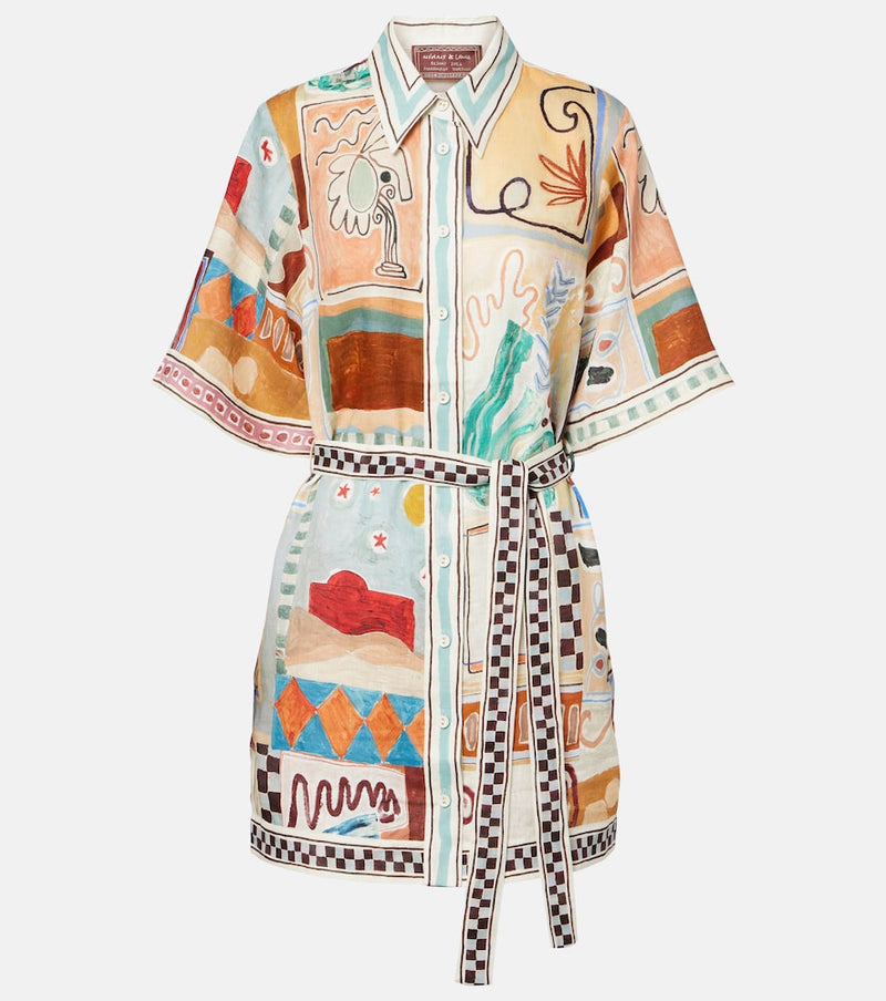 Alémais x LRNCE Michelle printed linen shirt dress in Multicolour