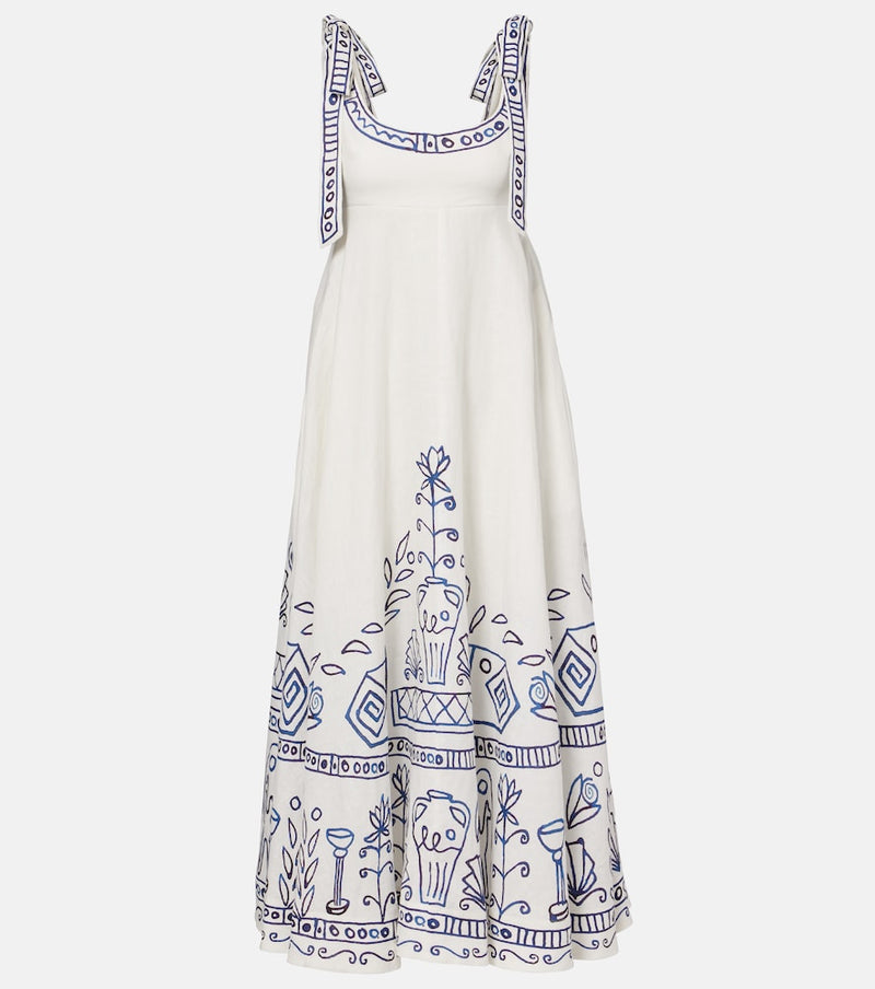 Alémais x LRNCE Leela printed linen maxi dress in White