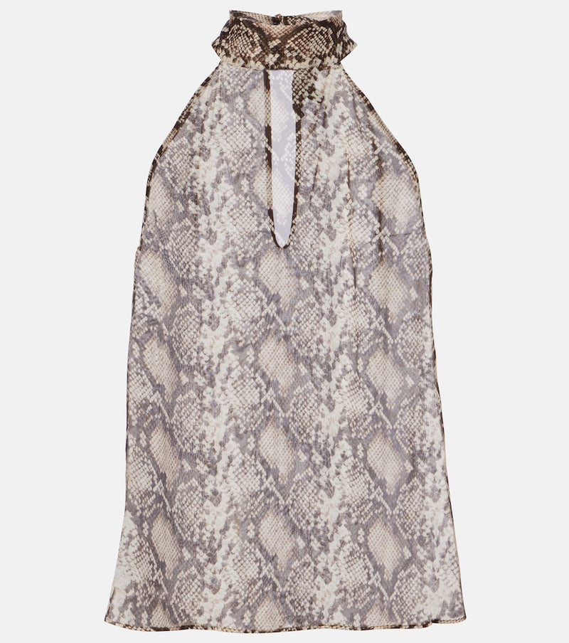Nili Lotan Alla snake-print halterneck silk top