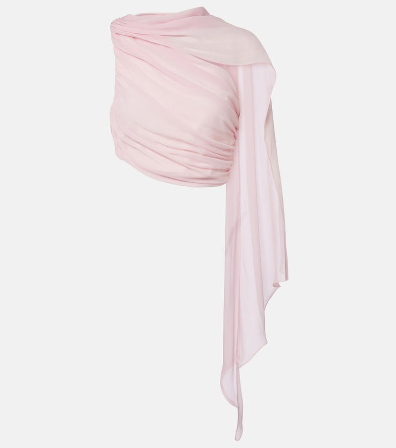 Posse Solene gathered scarf-detail mesh top