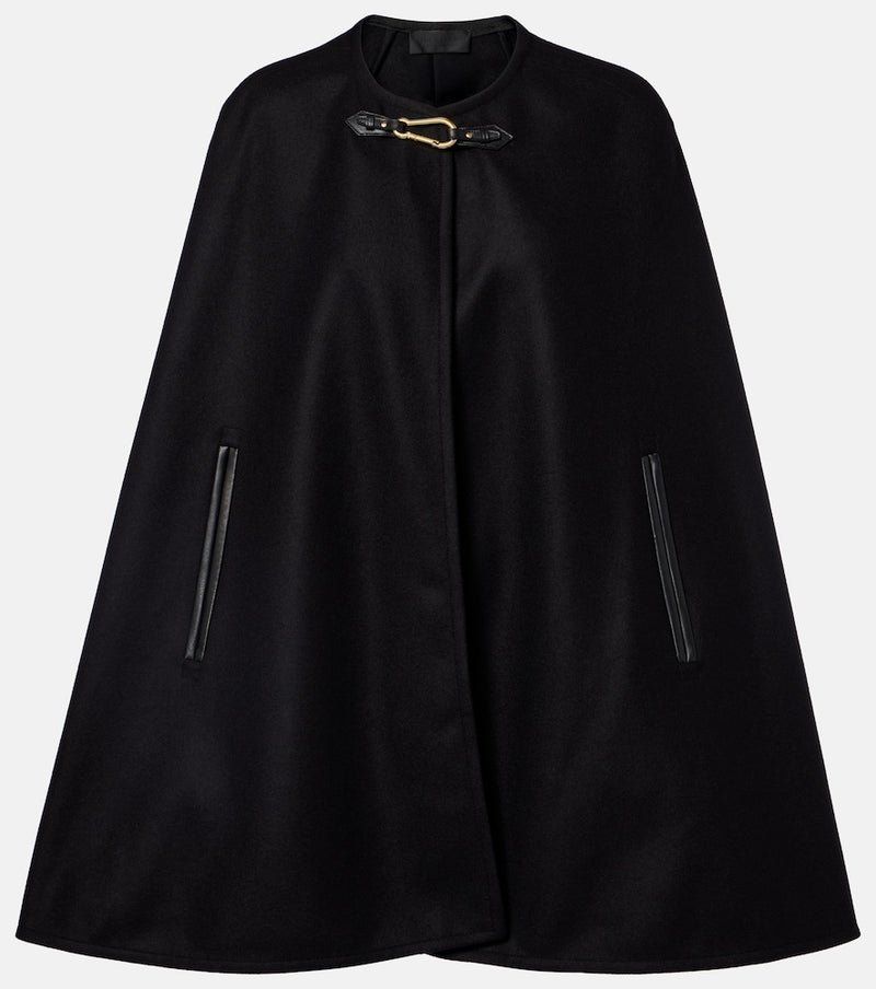 Nili Lotan Arianna leather-trimmed wool-blend cape in Blacl