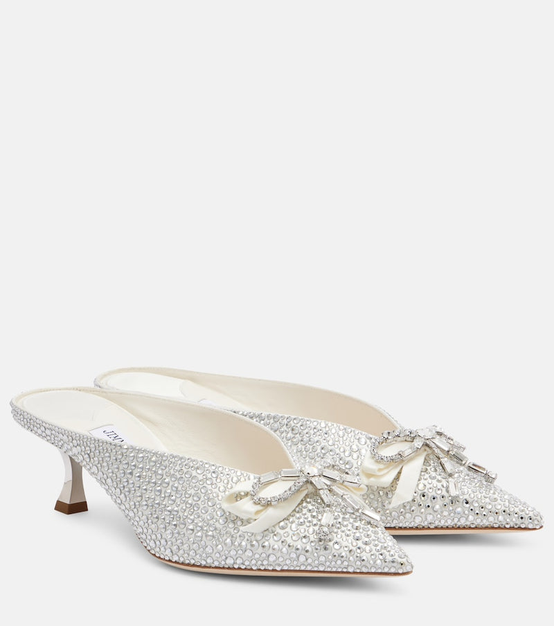Jimmy Choo Auria 50 crystal-embellished satin mules