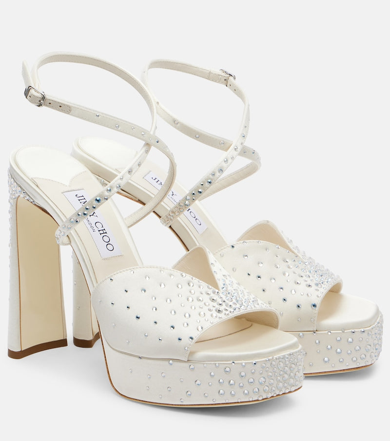 Jimmy Choo Karli embellished satin platform sandals